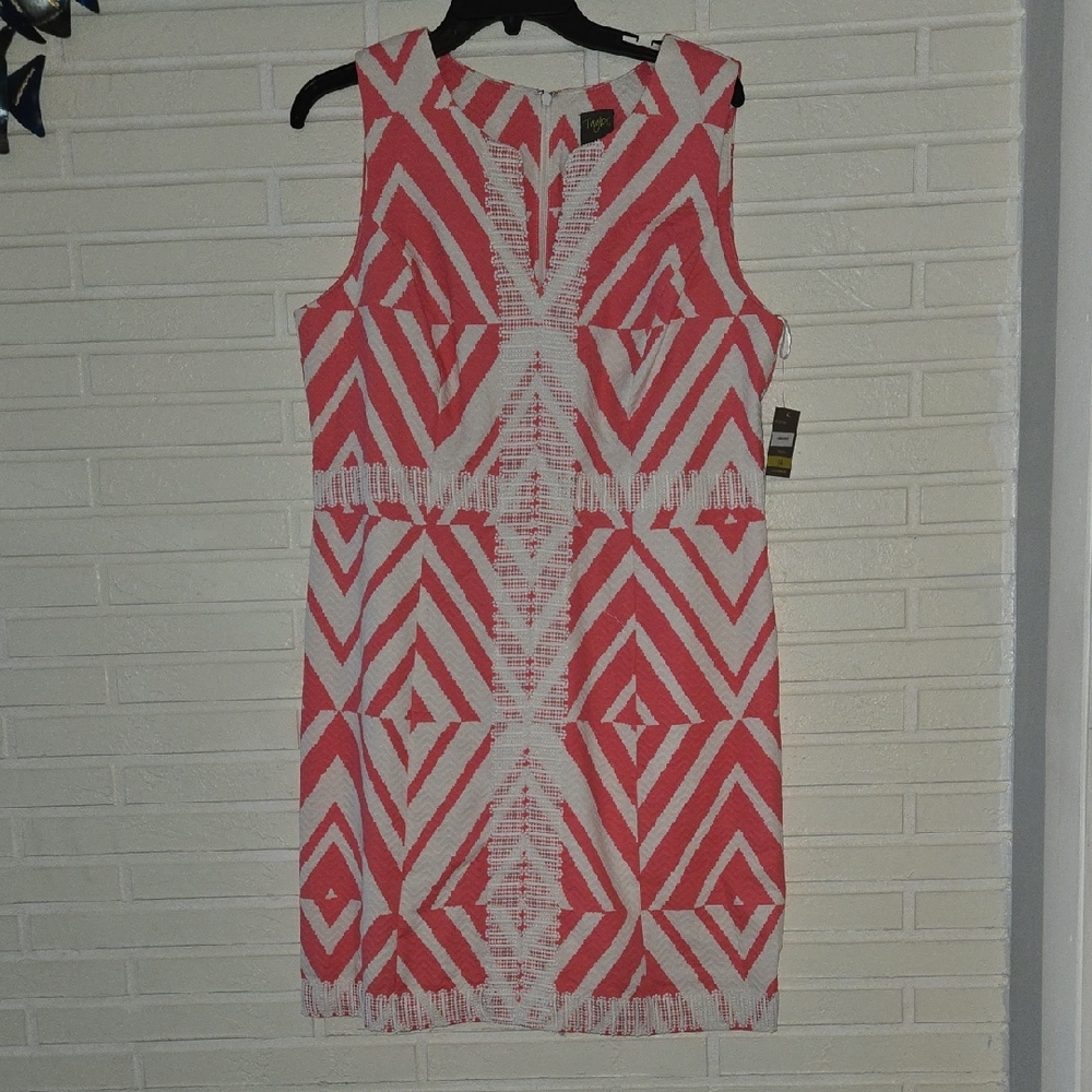 Taylor Coral Pink and White Geometric Mini Dress